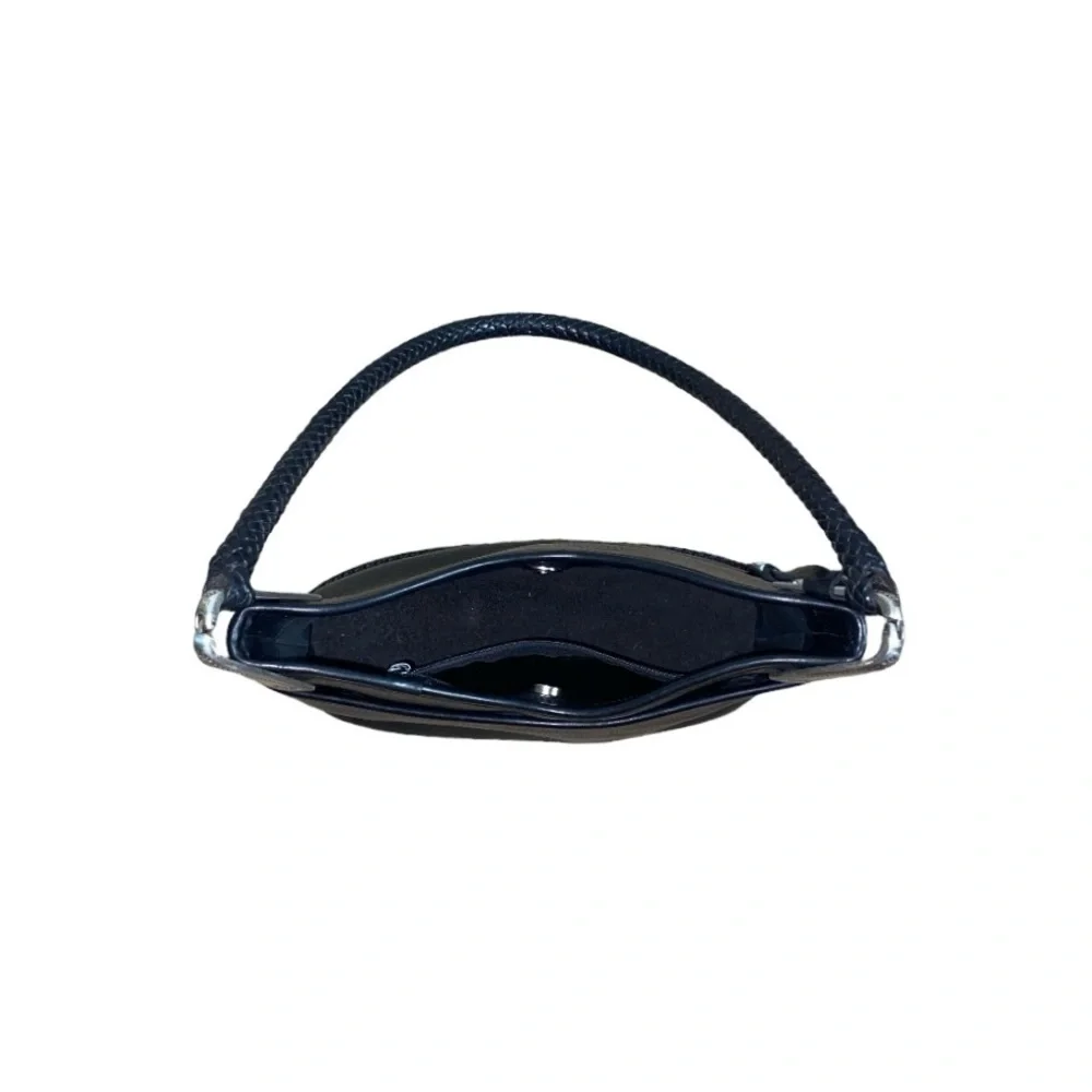 Brighton VTG 90s Y2K Gina Black Pebbled & Croc Embossed Trim Leather Hobo Purse